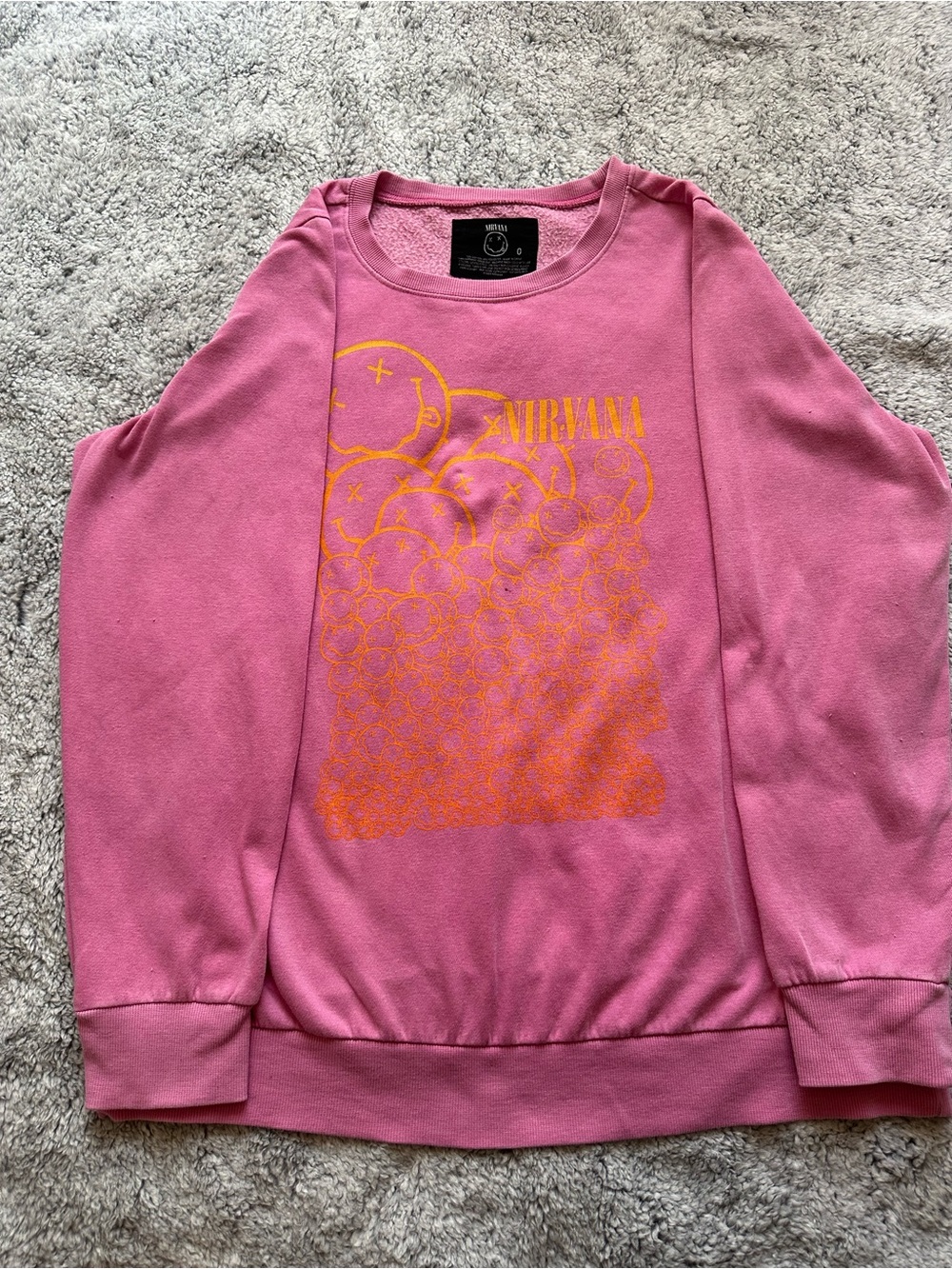 Nirvana Pink Graphic Crewneck Sweatshirt Smiley Face Band Tee Vintage Grunge Ind